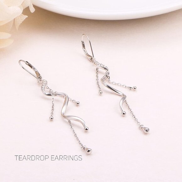 Leverback Dangle Earrings for Women Teardrop Filigree 14K Gold Plated Linear - Picture 4 of 7